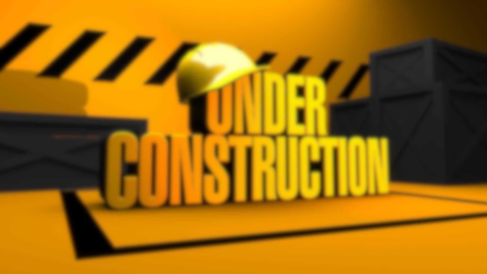 Der Schriftzug „Under Construction“ ist umgeben von schwarzen Kisten. Auf dem Schriftzug liegt ein Helm.
