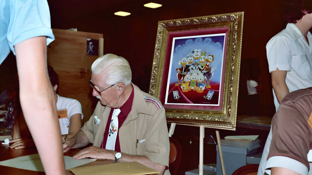 Donaldist – Carl Barks auf der San Diego Comic Con 1982. Er ist der bekannteste Disneyzeichner und erschuf Comic-Figuren wie Dagobert Duck.
