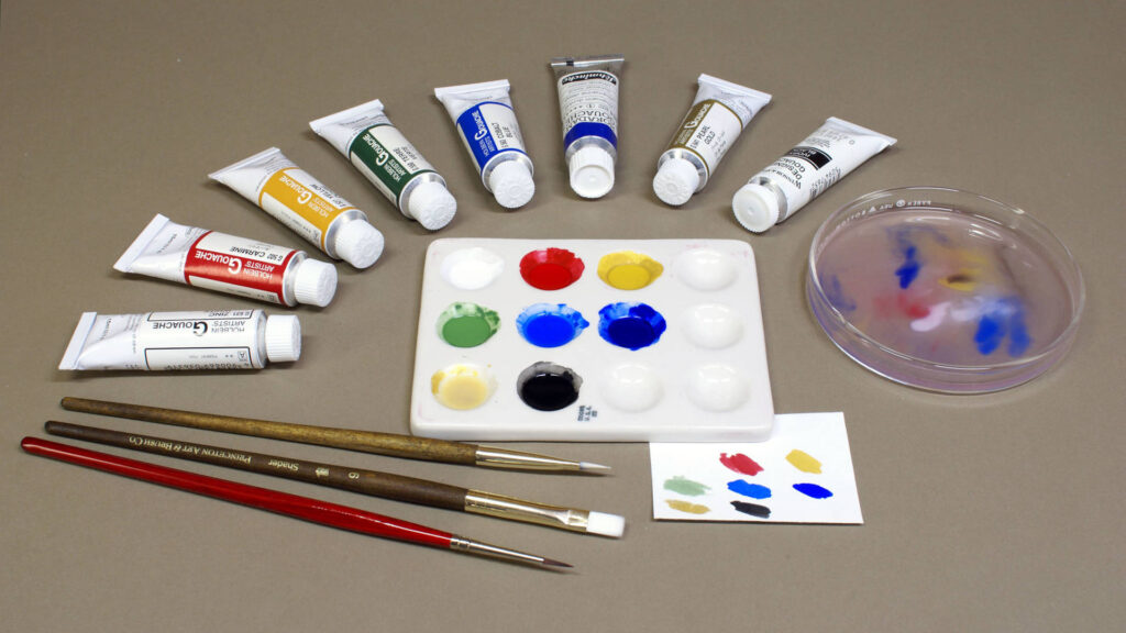 Gouache-Malerei – Farben und Pinsel
