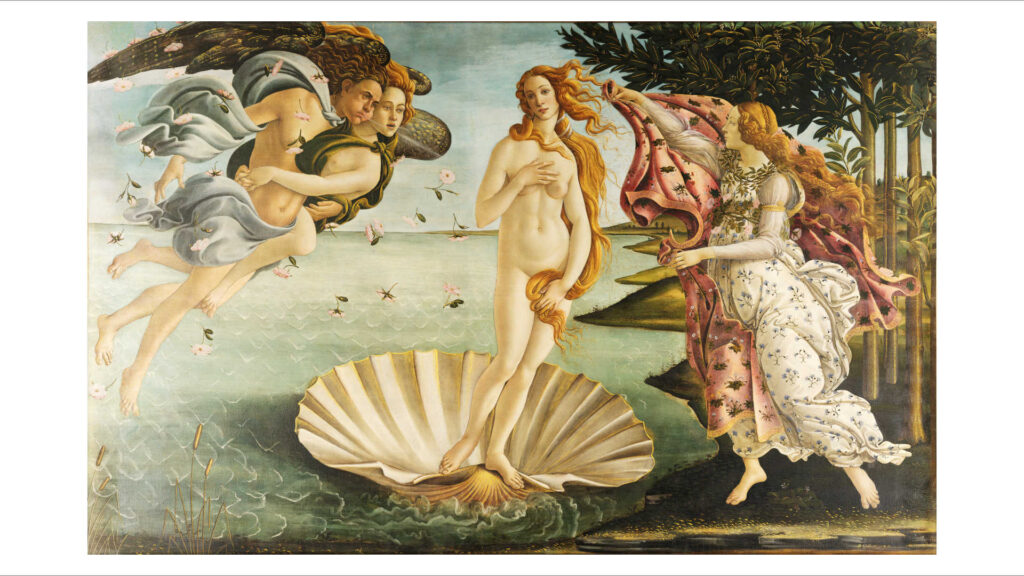 Temperamalerei – Sandro Botticelli: Geburt der Venus, ca. 1485, Tempera auf Leinwand.
