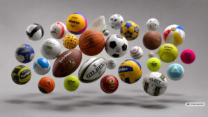 Eine schwebende Wolke von Bällen der verschiedensten Ball-Sportarten.